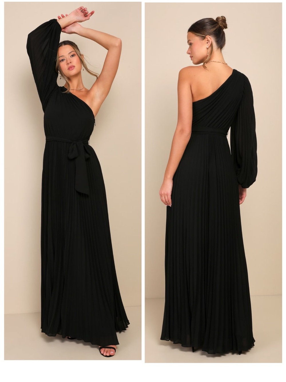 Lulus Divine Charm Black Pleated One-Shoulder Maxi Dress Size Small NWT Formal